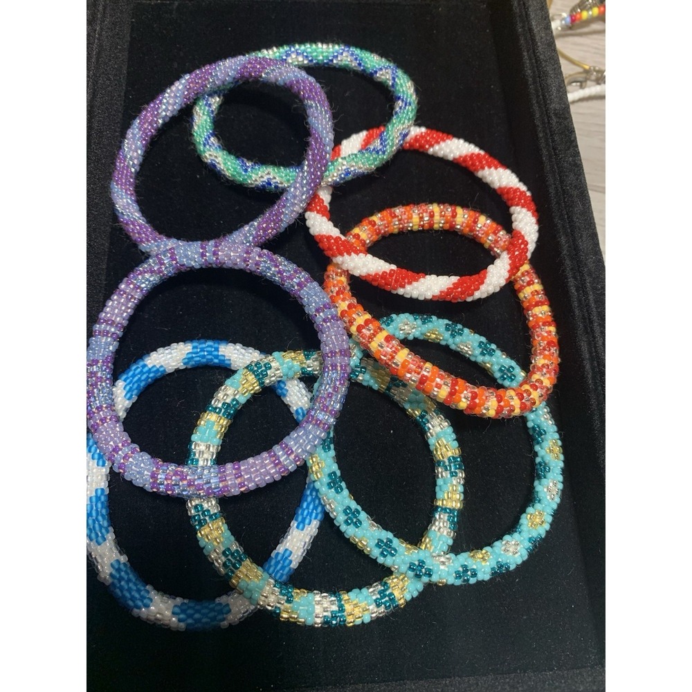 Lot Of 8 Sashka Co hand crocheted beaded roll on bracelet original size